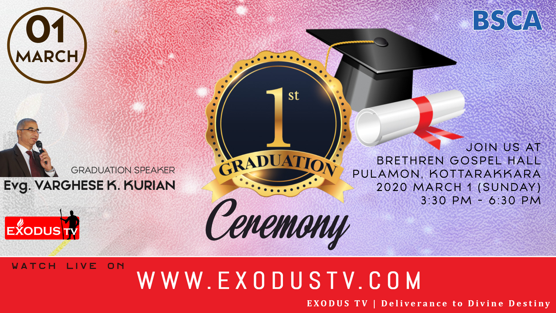 exodustvlive kottarakkara gospelhall pulaom graduation bsca ktr gradyt web Live